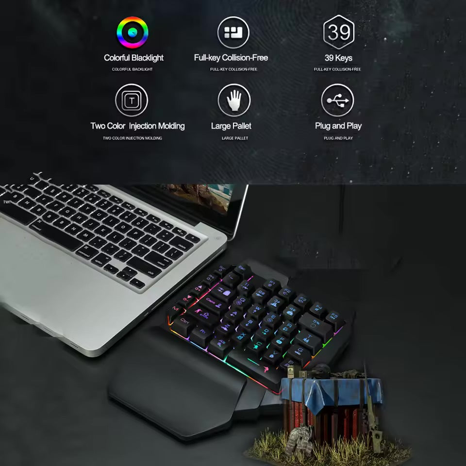 One-Hand RGB Gaming Keyboard 39 Keys Compact