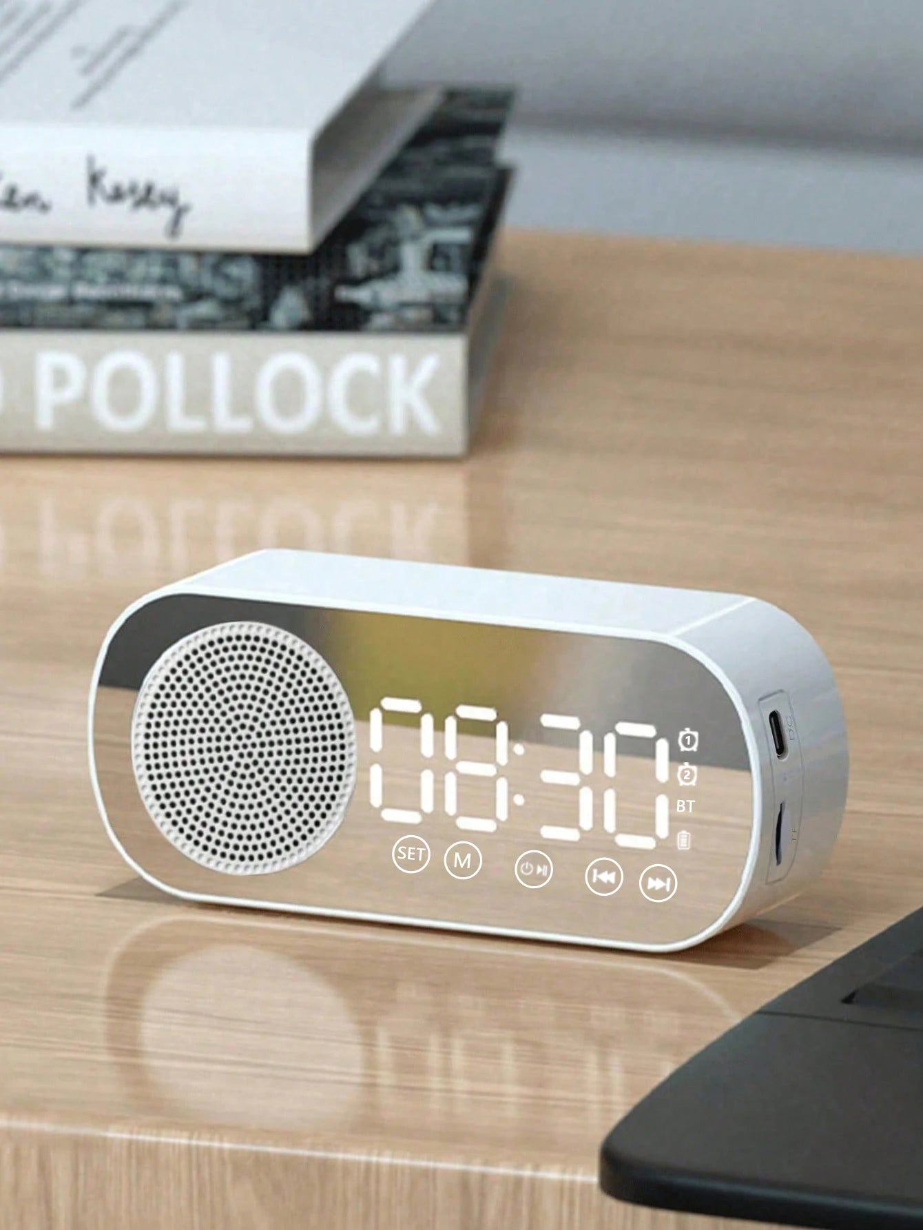 Mirror Clock Bluetooth Speaker with FM & Bass