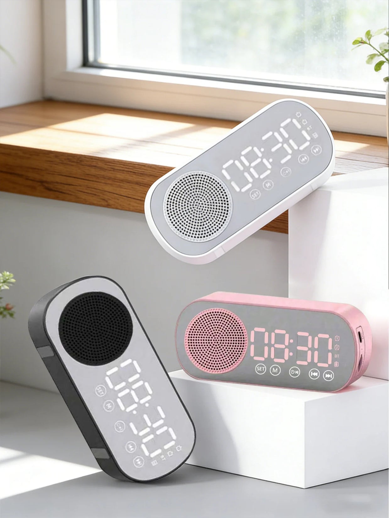 Mirror Clock Bluetooth Speaker with FM & Bass