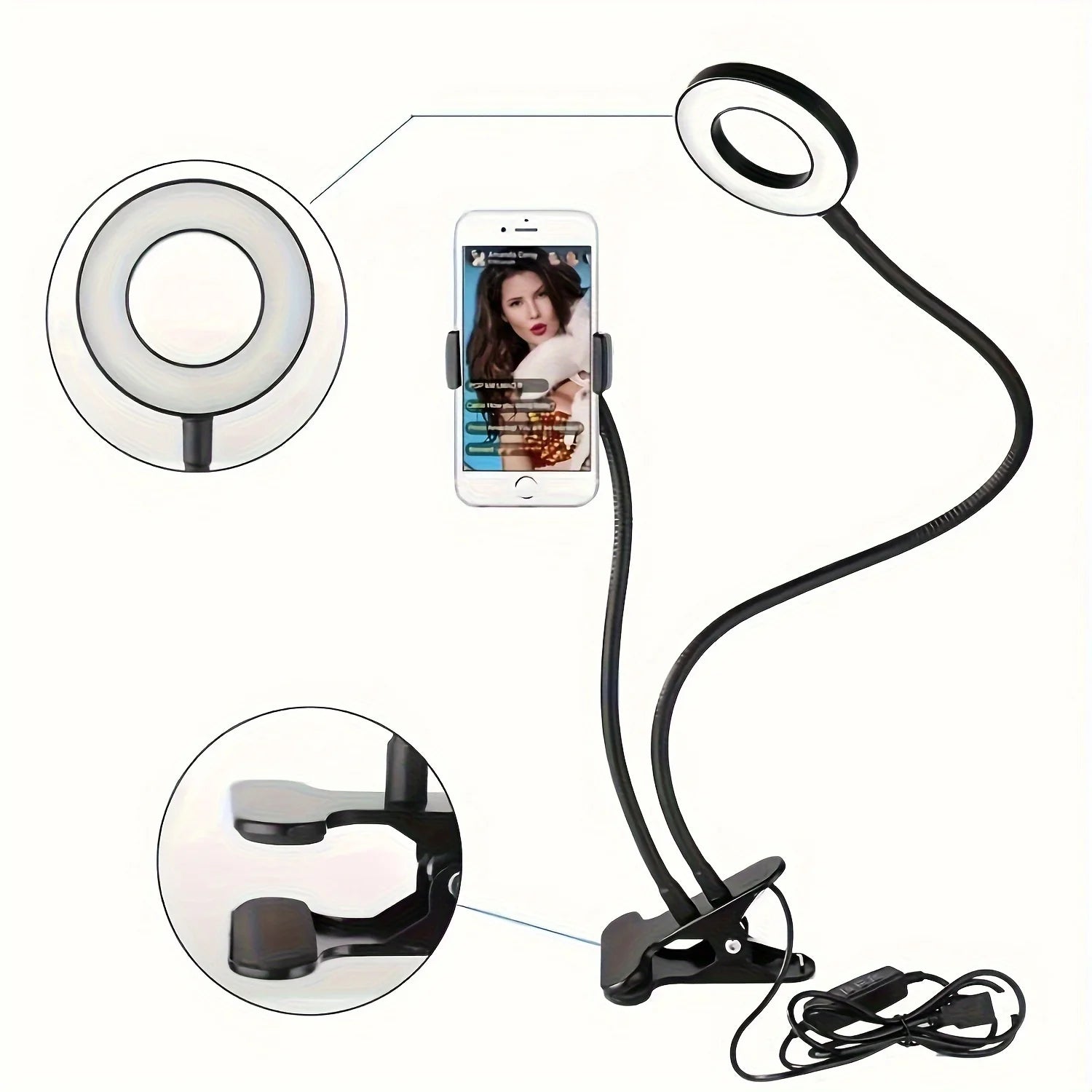 Clip-On Selfie Ring Light with Gooseneck
